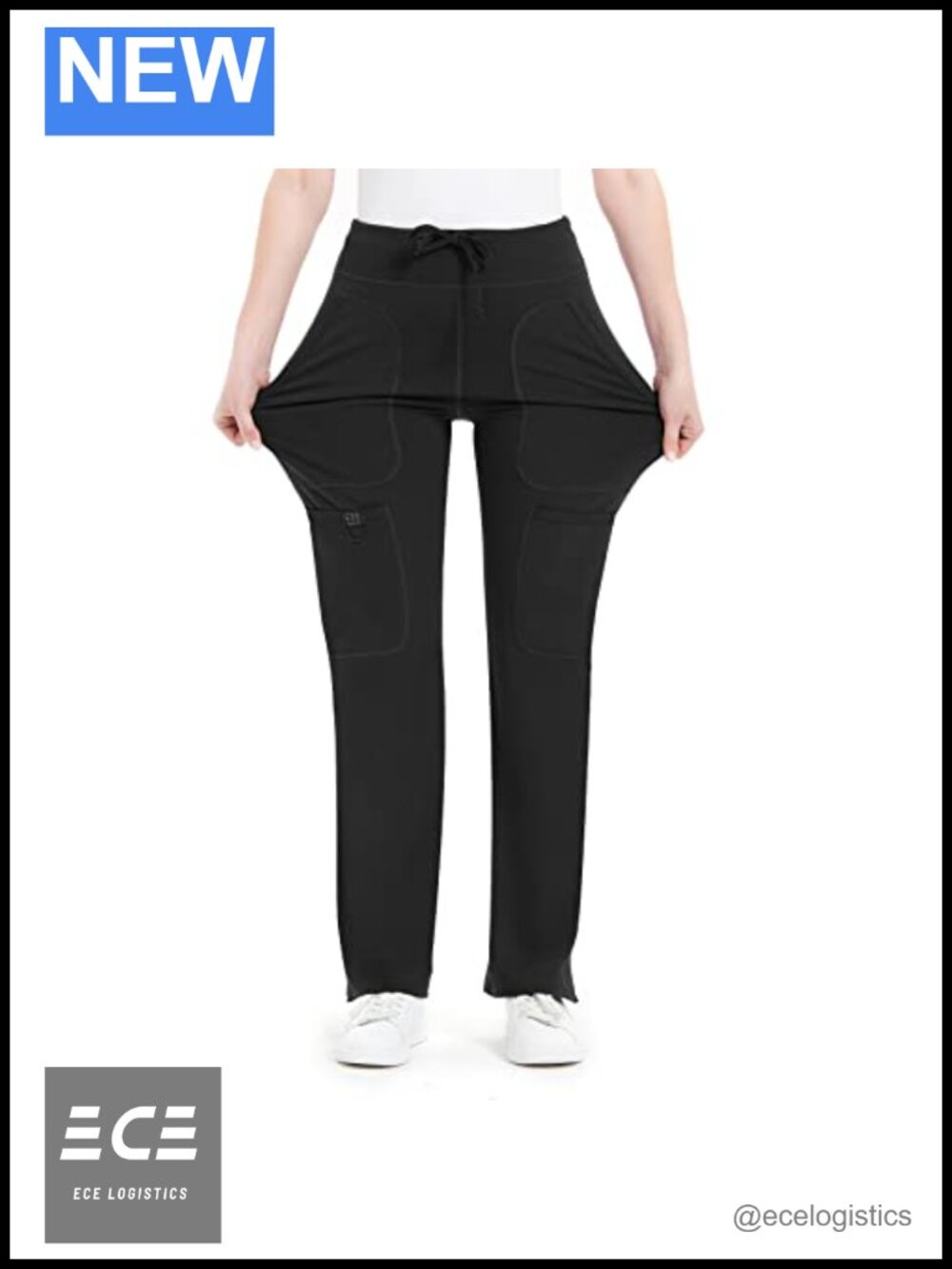 QBK Women's Yoga Scrub Pants Mid Rise Flare Cargo Pockets Stretch Workwear
